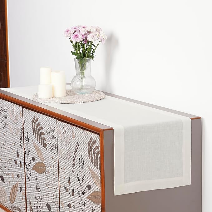 D'Moksha Homes Linen Ivory Table Runner 72 Inches Long - 100% Pure Linen 14 x 72 Inch Table Runner for Dining, Valentines, Spring, Easter - Machine Washable