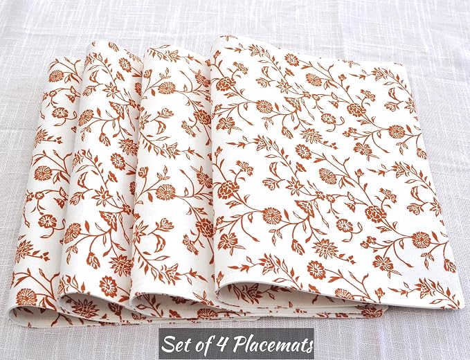 Floral Placemats Flowers Botanical Design Rustic Vintage Rectangular Washable - Image 2