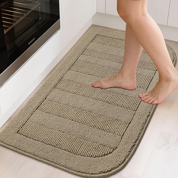 BEQHAUSE 24x40 Inch Kitchen Rug Mat Durable Kitchen Rugs Non-Slip Washable Absorbent Kitchen Mats for Floor Dirt-Resistant Semicircular Kitchen Mat (Beige)