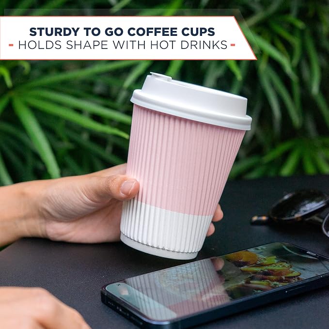 Disposable Coffee Cups With Lids - 12 oz Paper To Go Coffee Cups With - Image 5