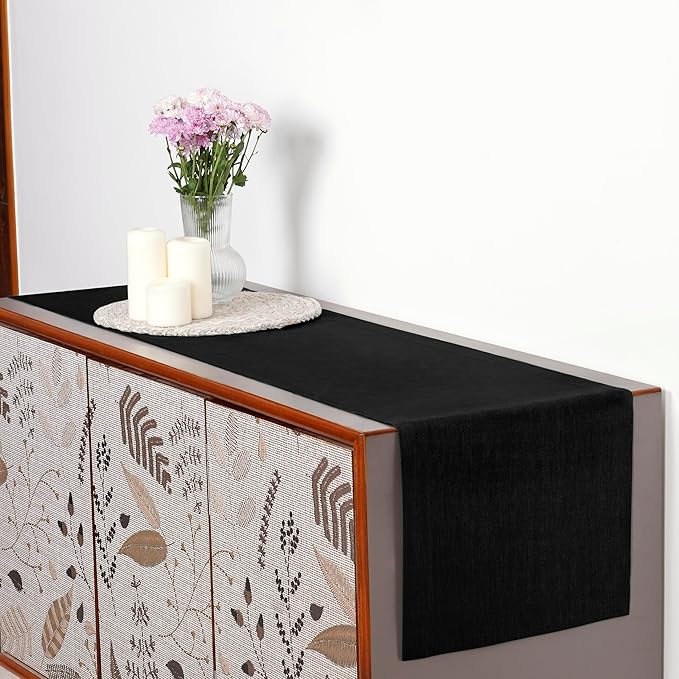 D'Moksha Homes Linen Black Table Runner 84 Inches Long - 100% Pure Linen 14 x 84 Inch Table Runner for Dining, Spring, Easter - Machine Washable