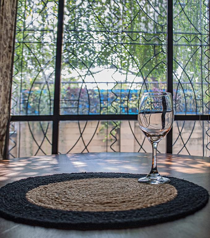Round Verona Woven Jute & Cotton Braided PLACEMAT, Size -15” Round, Color - Image 3