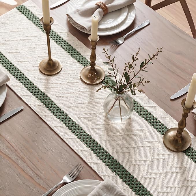 Artoid Mode Forest Green Stripe Woven Rustic Table Runner 12x48 Inch | Holiday - Image 4