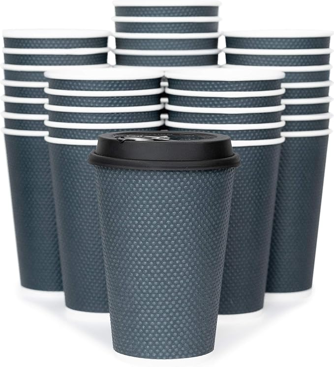 Disposable Coffee Cups With Lids - 12 oz Togo Coffee Cup With Lid. Large To Go by Glowcoast