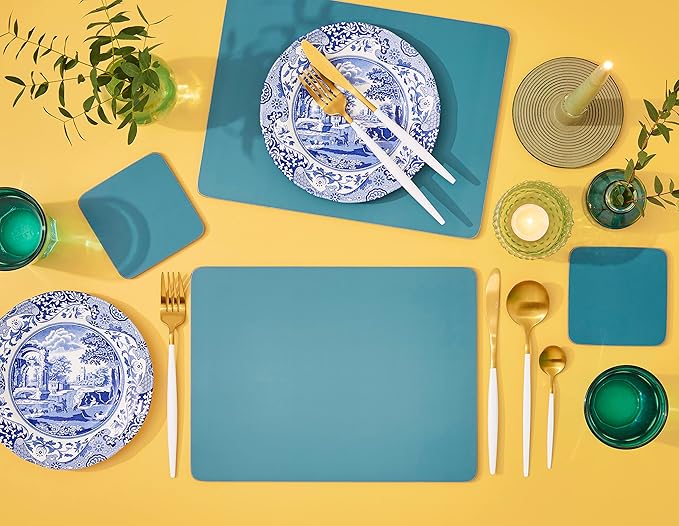 Pimpernel Azure Collection Placemats, Set of 4 – (15.7" x 11.7") Decorative, Cork-Backed Board Mats, Heat & Stain Resistant with Lacquer Finish, Stylish Dining & Kitchen Table Accessories