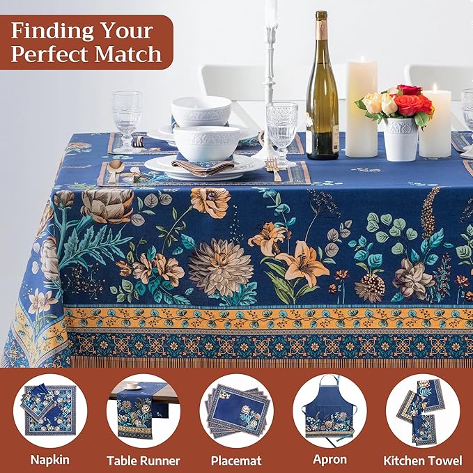 Maison d' Hermine Premium Table Cloth Rectangle Table 100% Combed Cotton 140 x 70 Inches Tablecloth Reusable Decorative for Dining Room, Farmhouse, Home, Party, Festive & Wedding - Artichoke