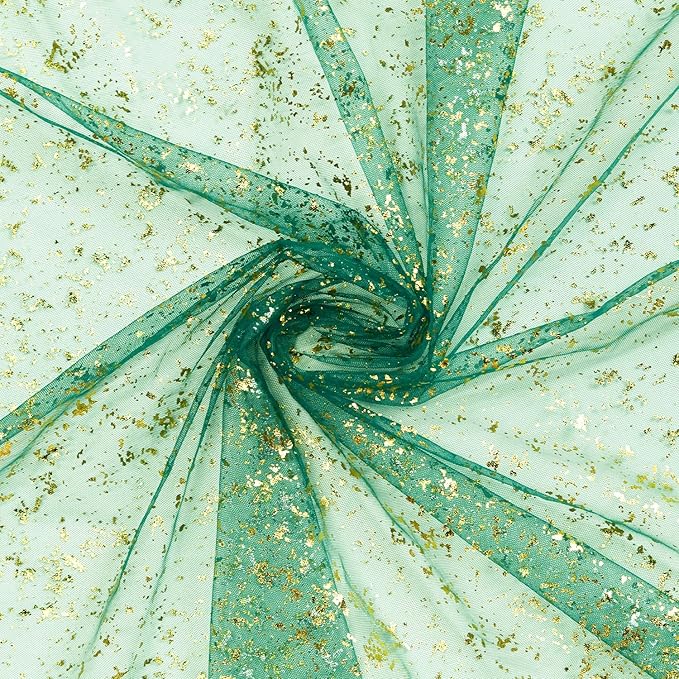 Artoid Mode 3PCS Green Gold Gauze Table Runner 120 Inch 10FT, Glitter Metallic Foil Sheer Dining Wedding Anniversary Holiday Table Decor for Home Party