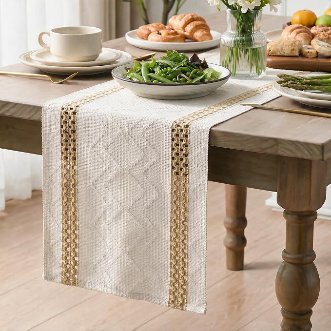 Artoid Mode Burlap Brown Stripe Woven Rustic Table Runner 12x36 Inch | Holiday - Image 3