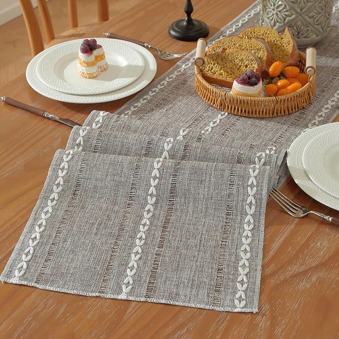 Boho Cotton Linen Brown Table Runner, Farmhouse Woven Table Runners Spring by Niviy