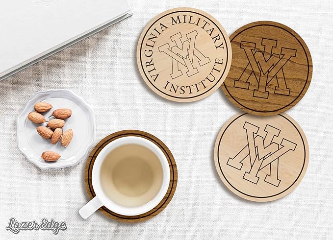 LazerEdge Virginia Military Institute Keydets Wooden Coaster Set - Cherry Wood - Officially Licensed Product - 4-Pack