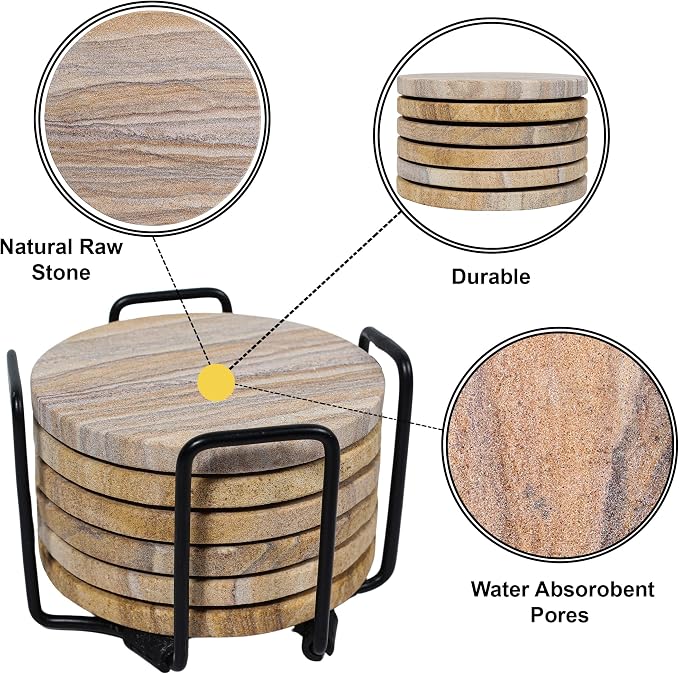 Sandstone Water Absorbent Hand Crafted Round Coasters - Image 3
