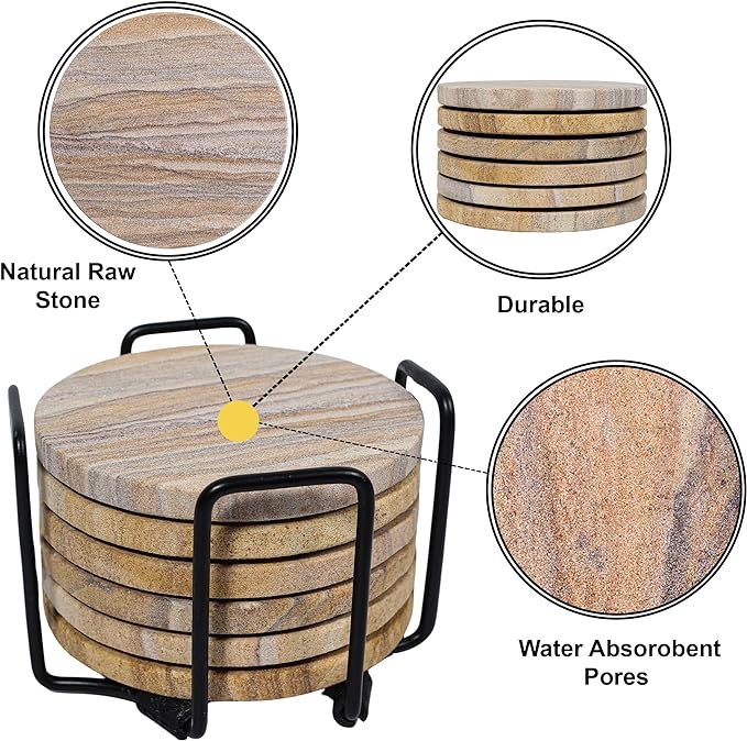Sandstone Water Absorbent Hand Crafted Round Coasters - Image 9