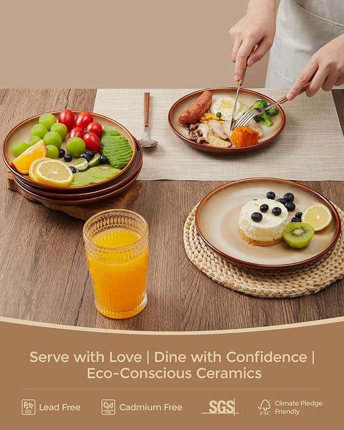 Stoneware Plates Set of 6, 8 Inch Handmade Reactive Glaze Ceramic Set for Dessert, Salad, Appetizer, Small Dinner Plates, Microwave & Dishwasher Safe, Highly Chip and Crack Resistant