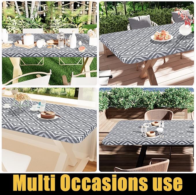Smiry Rectangle Table Cloth Cover, Waterproof Elastic Fitted Picnic Tablecloth for 5 Foot Tables, Wipeable Flannel Backed Vinyl Tablecloths for Camping, Dining, Outdoor (Grey, 30" x 60")