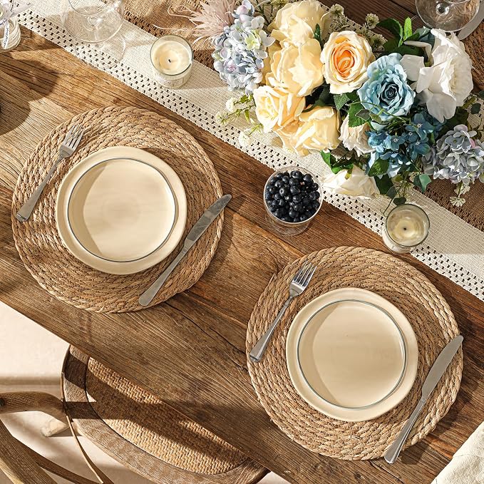 13.8'' Round Woven Placemats Set of 6, Boho Wicker Chargers, Terrekraft | - Image 8