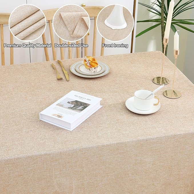 Smiry Rectangle Faux Champagne Table Cloth, Waterproof Burlap Fabric Tablecloth, Washable Decorative Farmhouse Table Covers for Kitchen, Dining, Parties, 52x70, Champagne