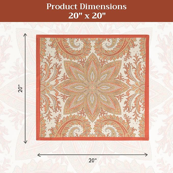 Maison d' Hermine Cloth Napkins Set of 4 100% Cotton Everyday Reusable Square Napkins Cloth Washable, Dinner, Party, Wedding, Restaurant (Kashmir Paisley, 20" x 20")
