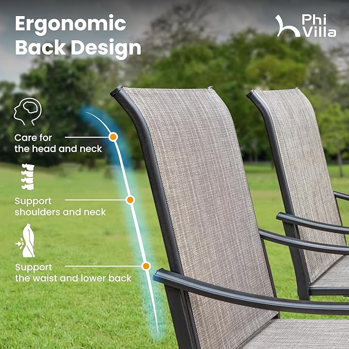 PHI VILLA Swivel Outdoor Chair Set of 6,Patio Swivel Rocking Chairs with Textilene Fabric and Metal Frame for All Weather,Outdoor Dining Chairs for Garden