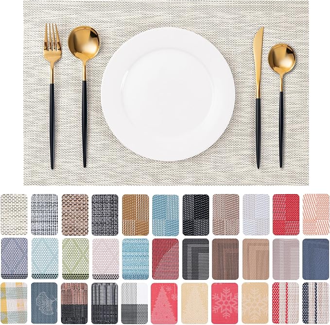 Placemats Set of 4 Washable Indoor | Outdoor Vinyl Place Mats by CADONO