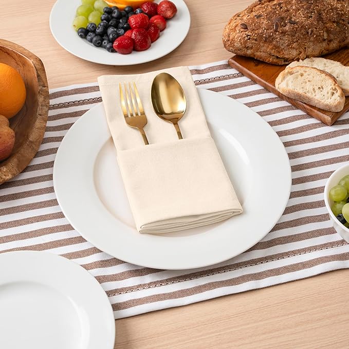 Blue Needles Solid Cloth Napkins Set of 6 Cream 100% Cotton Dinner Napkins 18x18 inches - Soft, Reusable, Absorbent & Washable Linen, Ideal for Christmas Events, Parties & Everyday Use