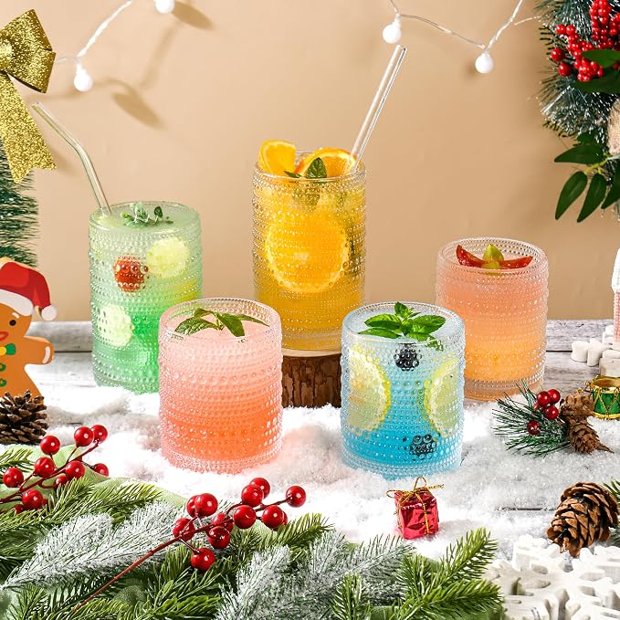 KMIGRUAN Hobnail Drinking Glasses Set of 12, 15Oz & 12Oz Cocktail Glasses | - Image 3