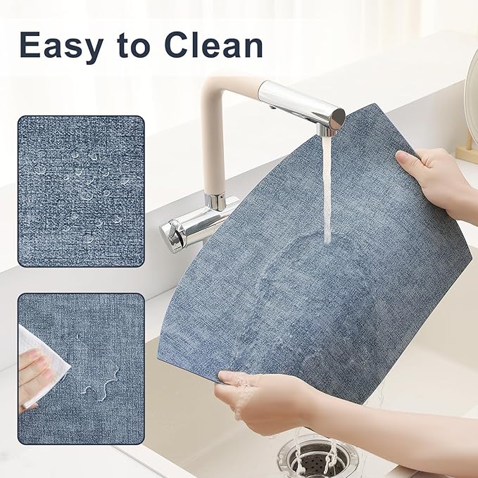 Homaxy Round Table Placemats Set of 4, Washable Wedge Shaped Faux Leather Table Mats, Wipeable Kitchen Dinner Place Mats for Indoor Outdoor, Blue