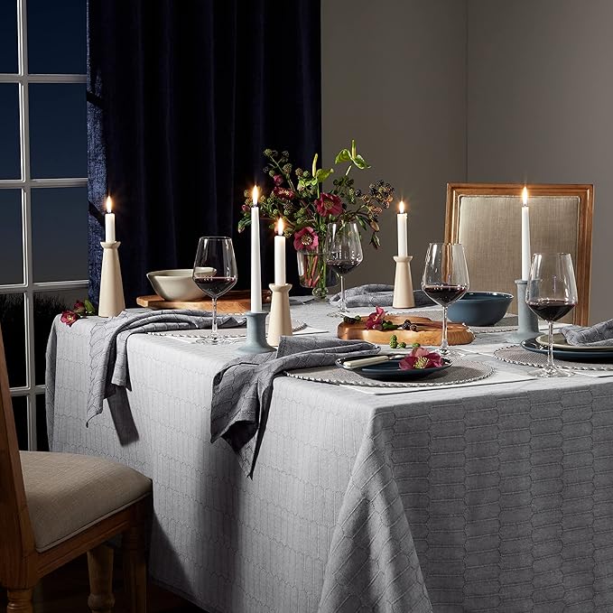 Martha Stewart Honeycomb Modern Farmhouse Tablecloth, Charcoal Grey, 60"x102"