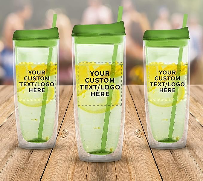 Custom Tall Orbit Acrylic Tumblers 20 oz. Set of 10, Personalized Bulk Pack - Perfect for Iced Coffee, Soda, Other Hot & Cold Beverages - Lime Green