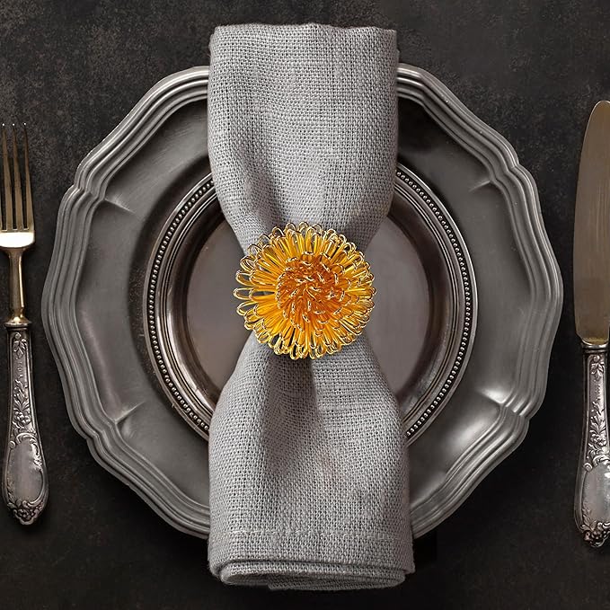 Decozen Set of 4 Gold Napkin Rings in Floral Design, Festive, Table Decor Setting for Holiday, Wedding, Birthday, Kitchen, Home Decor, Housewarming Gift - Thanksgiving & Christmas Gift Decoration