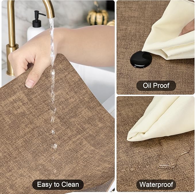Faux Leather Placemats Set of 6, Heat Resistant Wipeable Washable Vinyl Place Mats, Waterproof Anti-Slip Dining Table Mats, Suitable for Indoor & Outdoor Use (Light Brown)