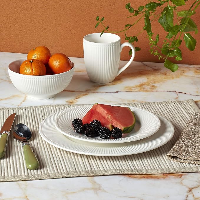 Tabletops Gallery Embossed Bone White Porcelain Round Dinnerware Collection- - Image 2