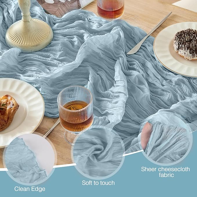 Dusty Blue Cheesecloth Table Runner 120inch Boho Gauze Home Decor | 10 FT Sheer - Image 5