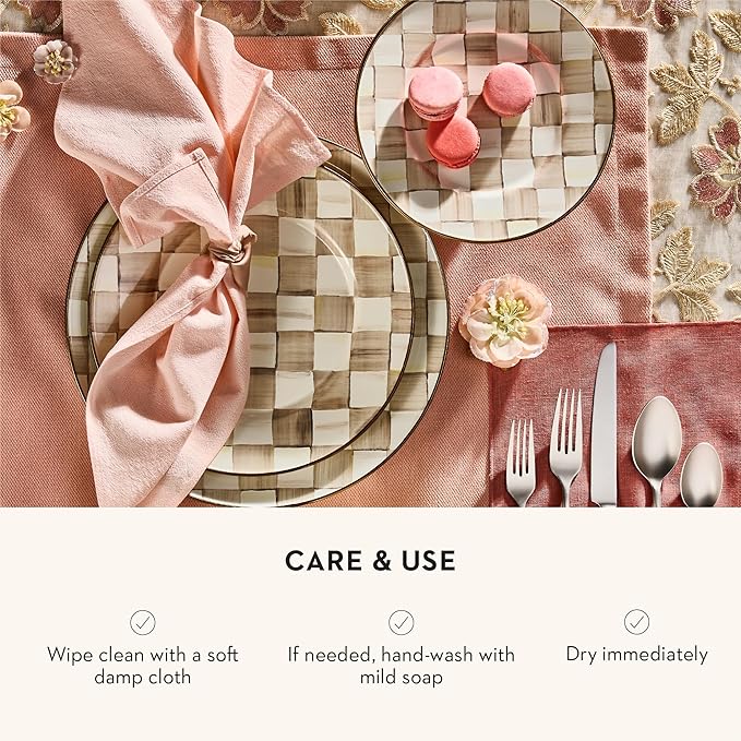 MACKENZIE-CHILDS Set of 4 Cork-Back Placemats, Hard-Finish Table Mats, Brown-and-White Mocha Check