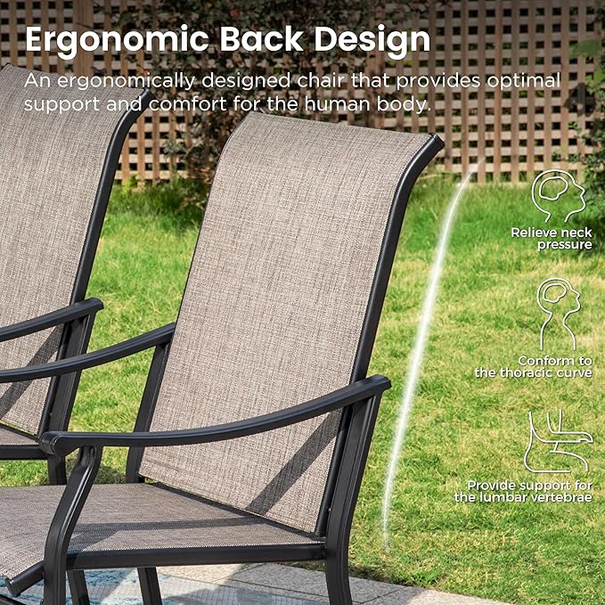 PHI VILLA Outdoor Dining Chairs Set of 8, Breathable Textilene Fabric and Metal Frame with Backrest and Armrest,Quick-Dry and Rustproof,Patio Chairs for Lawn,Garden