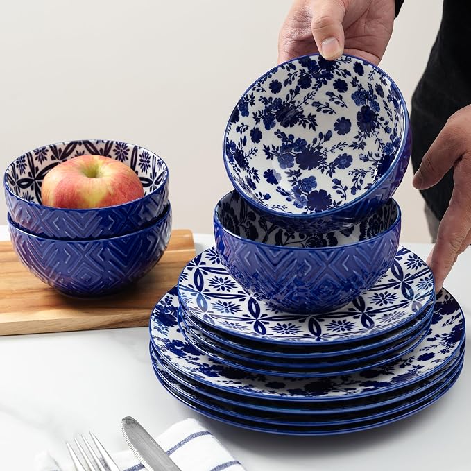 LEHAHA 12 Pieces Modern Porcelain Dinnerware Set，Service - Image 5