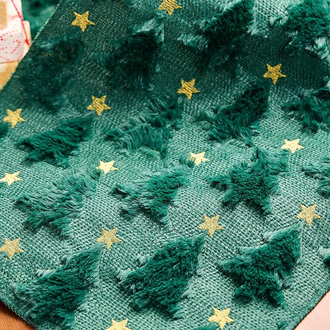 Christmas Trees Table Runner Soft Plush Faux Fur Green Tree - Image 5