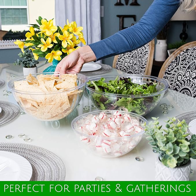 Disposable 48 Ounce Round Crystal Clear Plastic Bowls - Image 5
