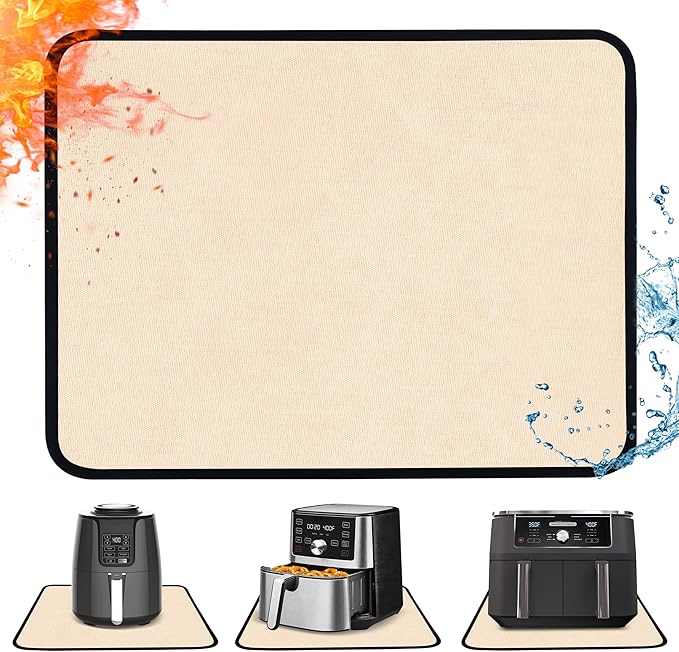 Heat Resistant Mat for Air Fryer, 15 x 18in Heat Resistant Mat for Countertop, Fireproof Silicone Countertop Protector Appliance Slider for Air Fryer, Coffee Maker, Toaster, Oven - Khaki