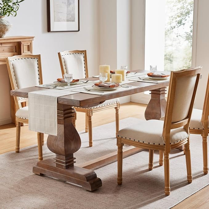 Linen Checked Farmhouse Table Runner, 13x48 Inches Ivory | Raised Grid Design - Image 3