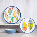 Melamine Dinnerware set for 4, Plates and Bowls Sets, Great for Camper, RV, Indoors Outdoors Use with Ocean Printed, Unbreakable