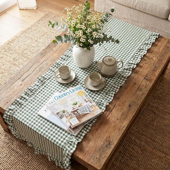 Eternal Beauty 14x72 Gingham Ruffle Table Runner - Image 4
