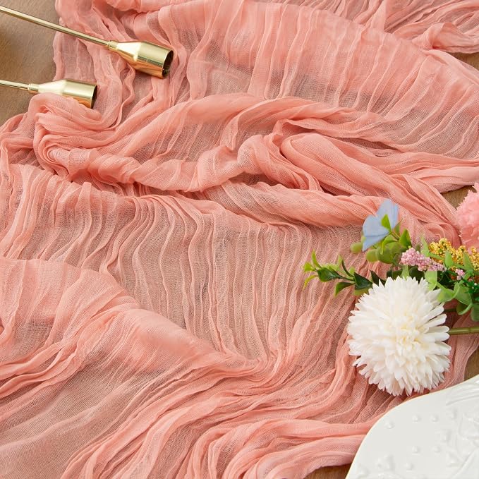 Pink Cheesecloth Table Runner Girl Baby Shower Bridal Decorations | 35x120 - Image 3