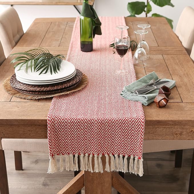 DII Woven Basic Tabletop Collection Chevron Table Runner, Tango Red - Image 4