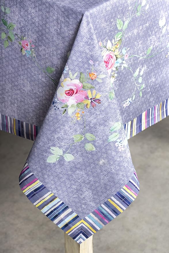 Maison d' Hermine Table Cloth Rectangle Table 100% Cotton 60 x 120 Inches Tablecloth Reusable Decorative for Dining Room Valentines Day Decorations Spring Summer - Sweet Rose Lavender - Country Garden