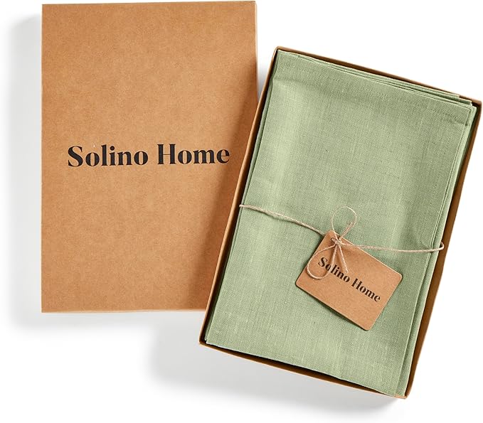 Solino Home Linen Cloth Napkins Set of 4-100% Pure Linen Chambray Olive Dinner Napkins 20 x 20 Inch for Spring, St Patricks Day - Athena, Handcrafted and Machine Washable