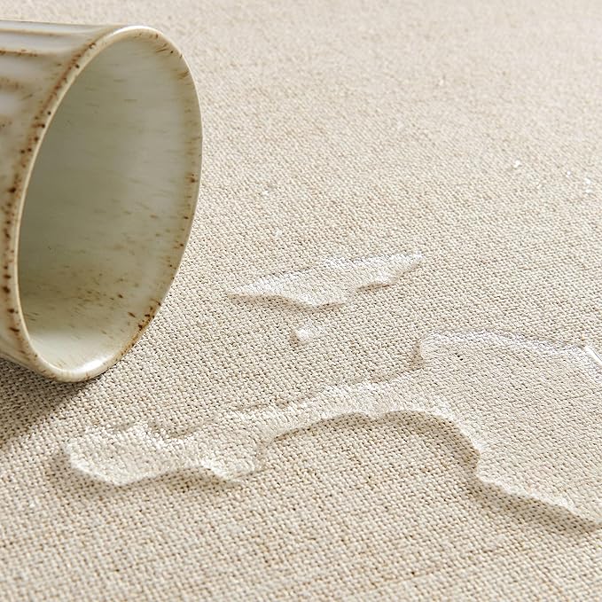 Linen Tablecloth for Rectangle Table 52x52 Inch Light Tan, Farmhouse Style Beige Tablecloth, Water Resistant Burlap Tablecloths for Dining Table Farmhouse Kitchen