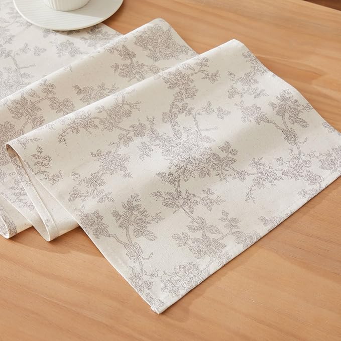 French Pastoral Farmhouse Table Runners, 13x48 Inch Grey | 100% Organic Cotton by Unknown