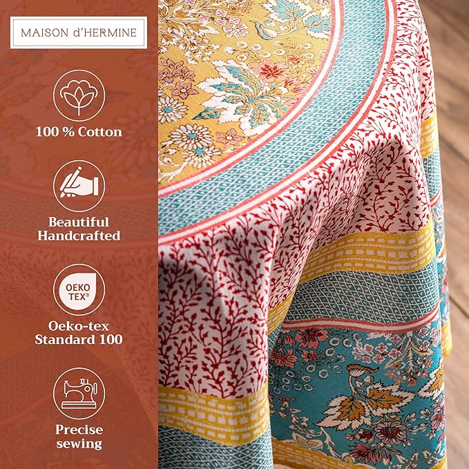 Maison d' Hermine Table Cloth Round Table 100% Cotton 69 Round Inches Tablecloth Reusable Decorative for Dining Room Farmhouse Home Valentines Day Decorations Spring Summer - Marquise