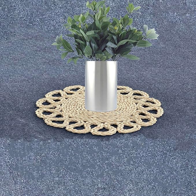 13.8" Set of 4 Round Seagrass Placemats | Boho Woven Rattan Table Mats | Farmhouse Wicker Spring Plate Chargers Like Water Hyacinth, Seagrass for Wedding, Party, Christmas, Events