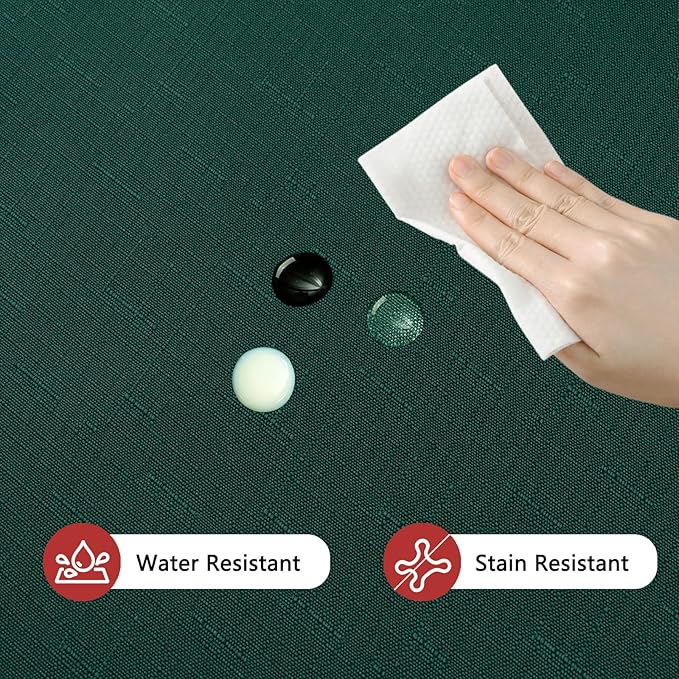 Winter Green Textured Fabric Rectangle Tablecloth, Faux Linen Water Resistant Table Cloth for 6 Foot Rectangular Table Washable for Dinig Party Holiday Decoration 60 x 84 Inch